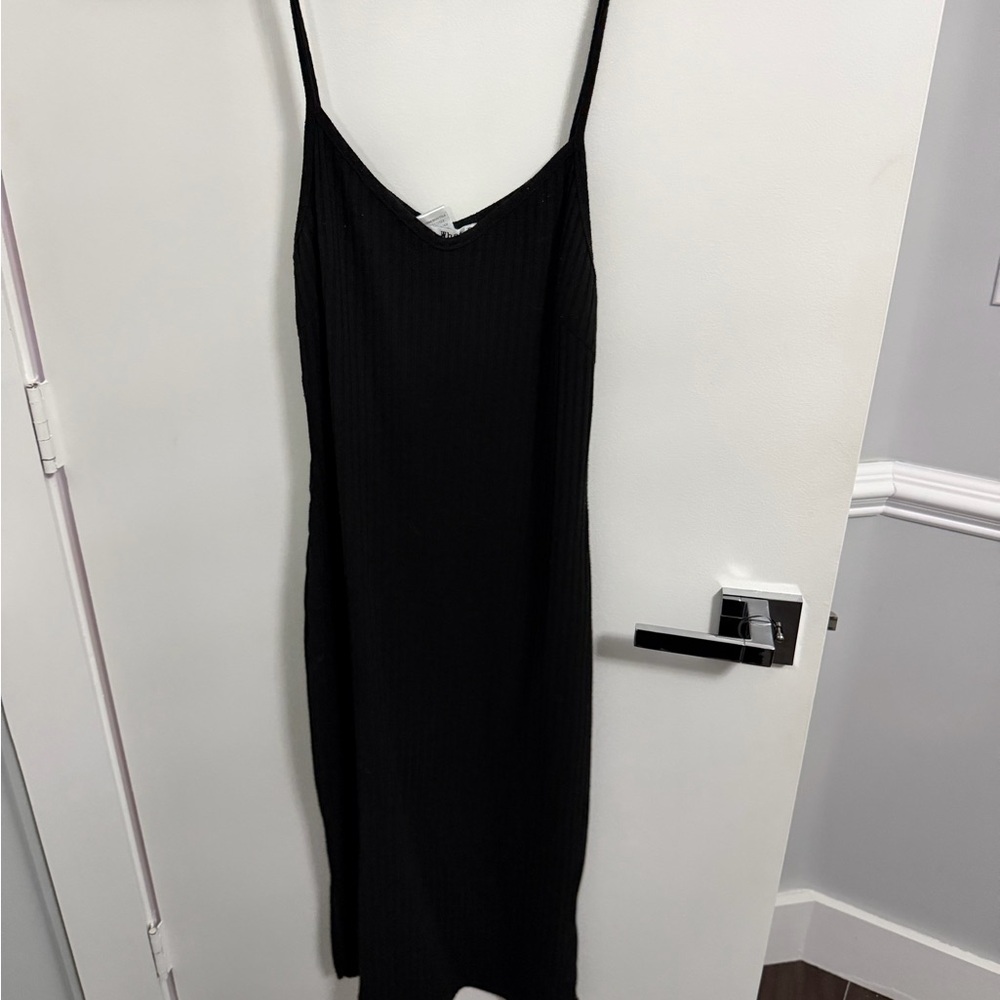 Say What? Black Midi Dress with Spaghetti Straps